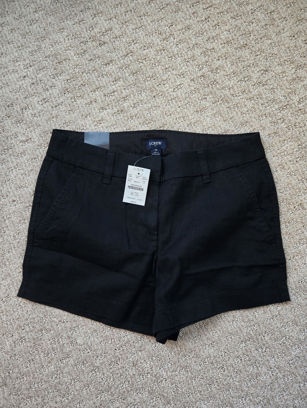 J.Crew 3.5" Black Women's Tailored Cotton Chino Shorts, Size 0, NWT